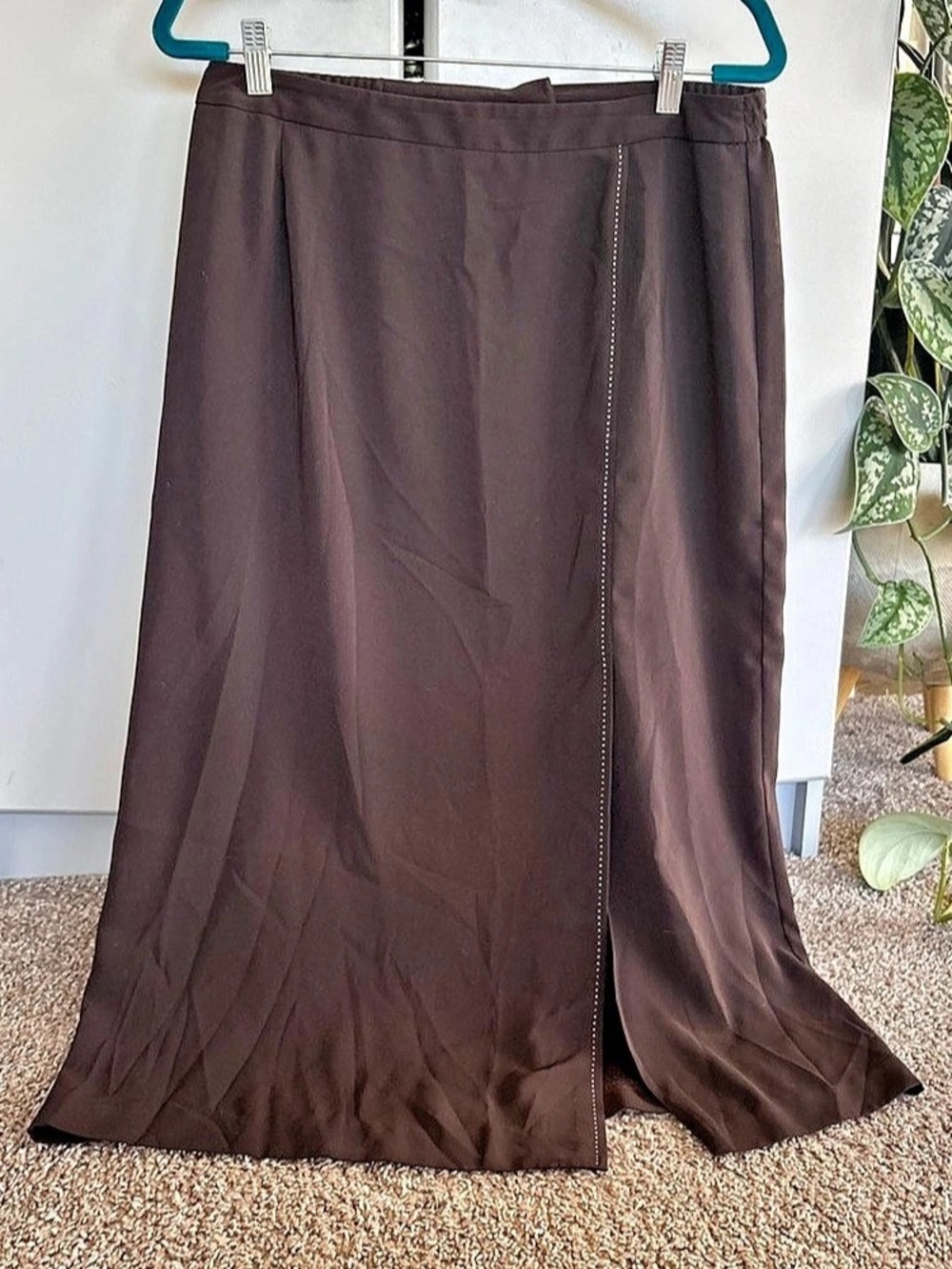 Vintage Norton McNaughton Petites Maxi Skirt Polyester Brown Size 14P Like New